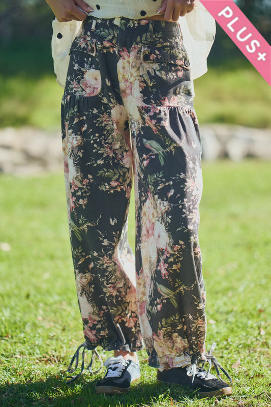Davi & Dani Black Wide Leg Floral Print Denim