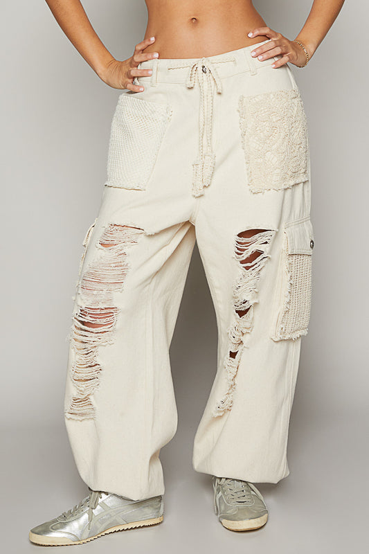 P26 POL Cream Distressed Denim Jogger