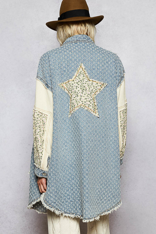 P46 POL PEACE & STAR LONG DENIM DUSTER CARDIGAN DRESS