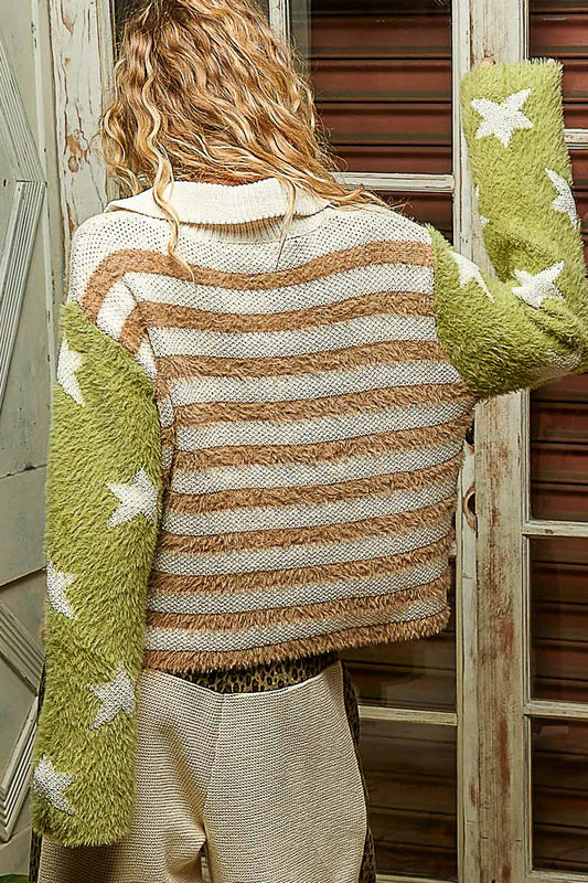 P43 POL Sage Sand Stars and Stripes Sweater