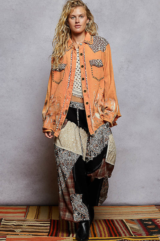 P28 POL Rust Leopard Paint Splatter Shacket