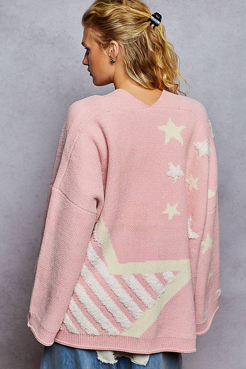 P31 POL Pink Chenille Star Cardigan