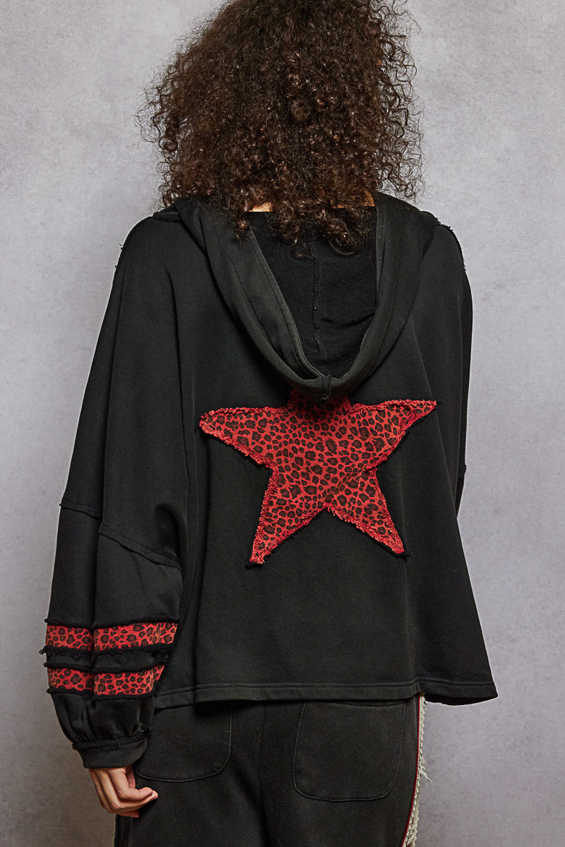 P44 POL Black Red Leopard Star Blouse