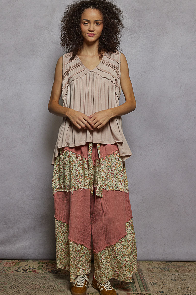P51 POL Blush Lace Detail Oversized Babydoll Tank