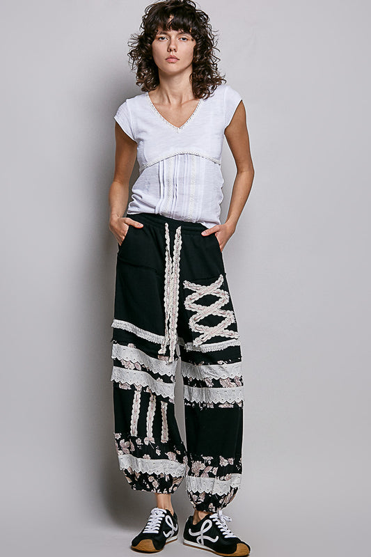 P50 POL Lace & Patchwork Cotton Joggers