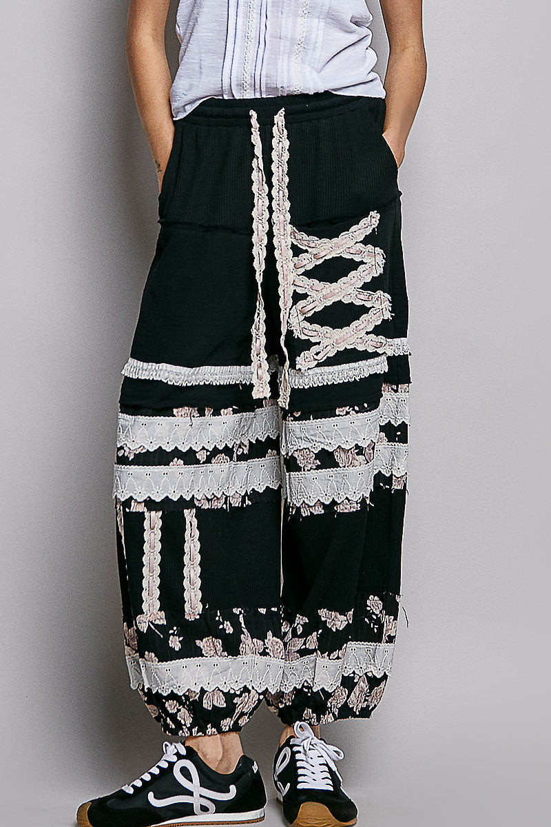 P50 POL Lace & Patchwork Cotton Joggers