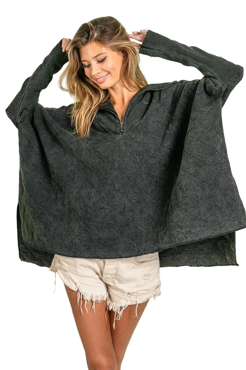 Vintage Washed Quilted Half Zip Top