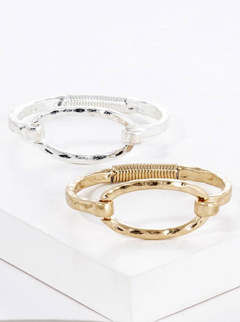 Wild Honey - Hammered Metal Oval Accent Spring Hook Closure Bangle Bracelet