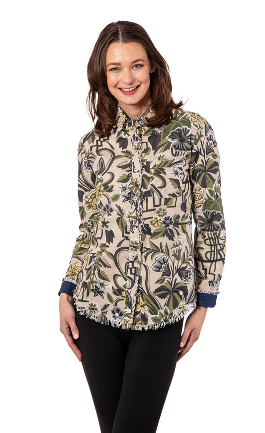 Cape Cod Tunic Neutral Tapestry Print Cotton Linen