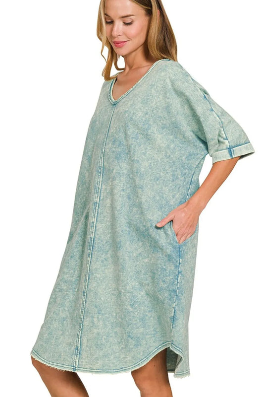 Zenana Acid-washed French Terry Tee Shirts Dress