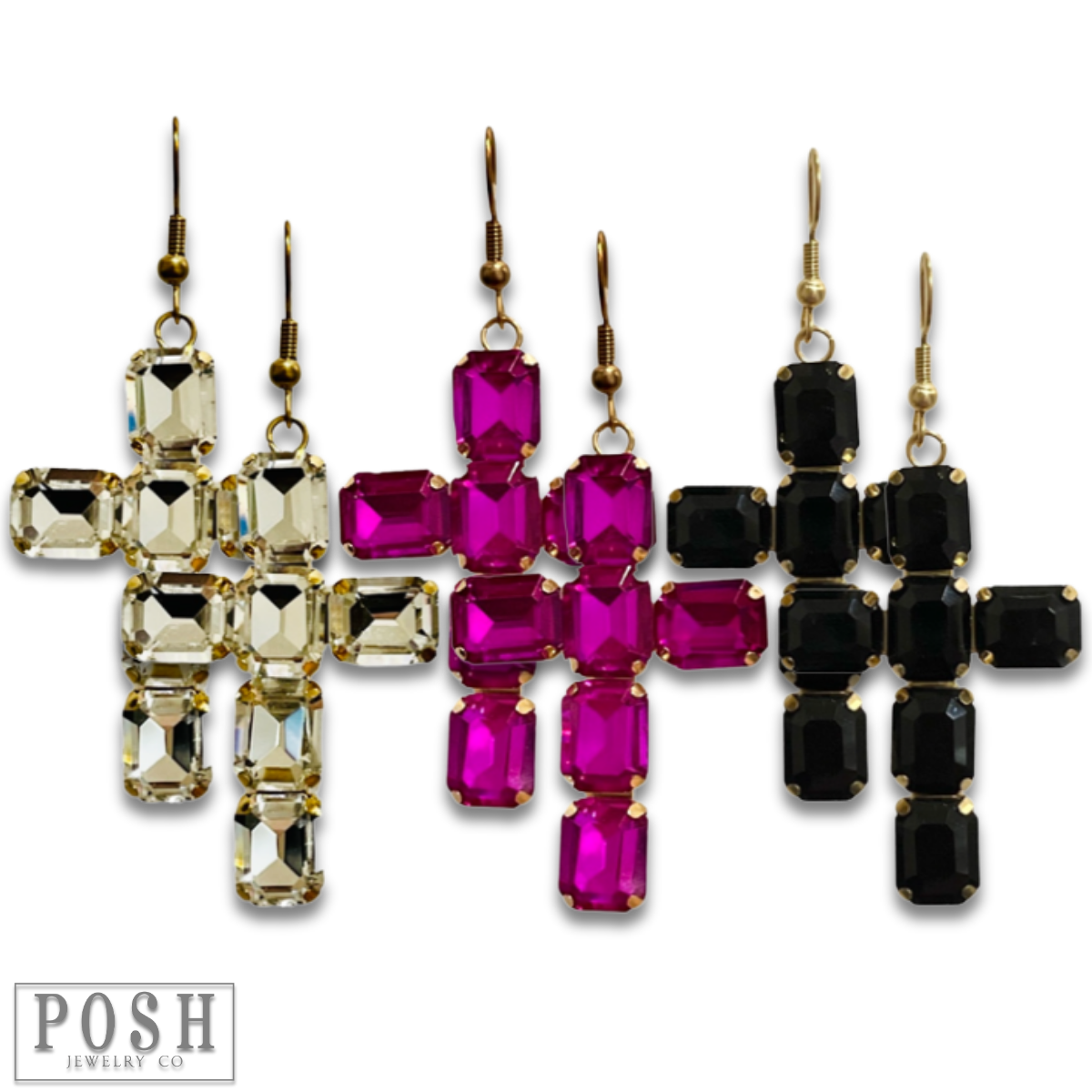 Pink Panache Brands - Fuchsia Rhinestone Cross Earrings