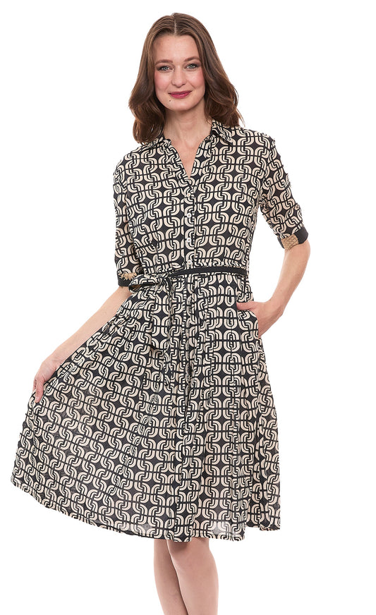 Mrs Maisel Dress Black Ivory Geo Print Cotton Voile