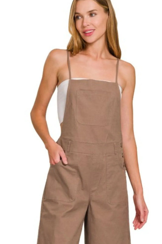 Zenana Woven Spaghetti Strap Overalls
