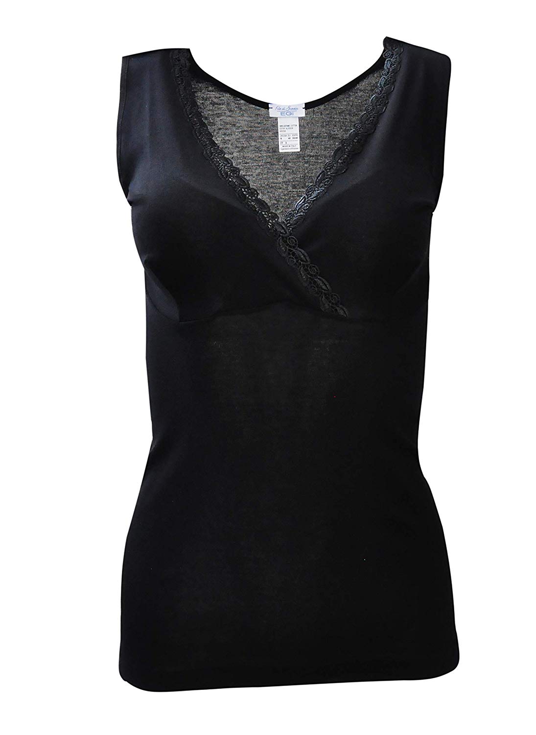 EGi Luxury 100% Filo di Scozia Cotton Women's Tank with Macramé Lace S - XXXL Made in Italy (5480)
