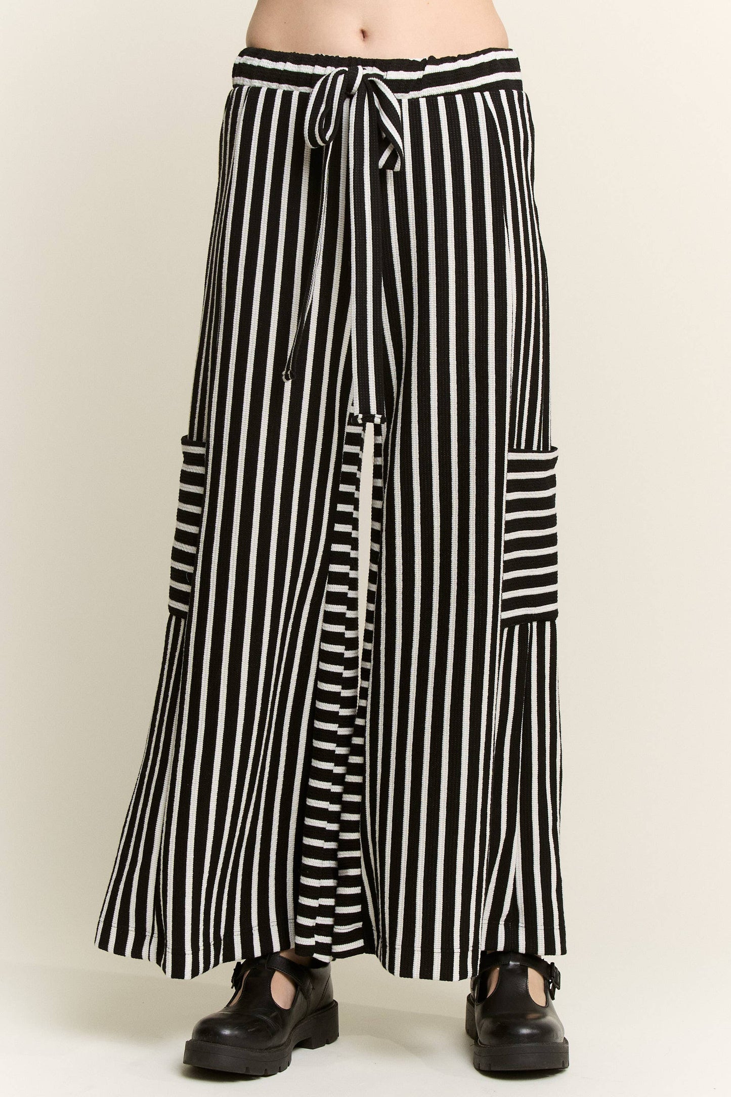 JADE BY JANE - PLUS SIZE Black and White Stripe Wide Leg Pants