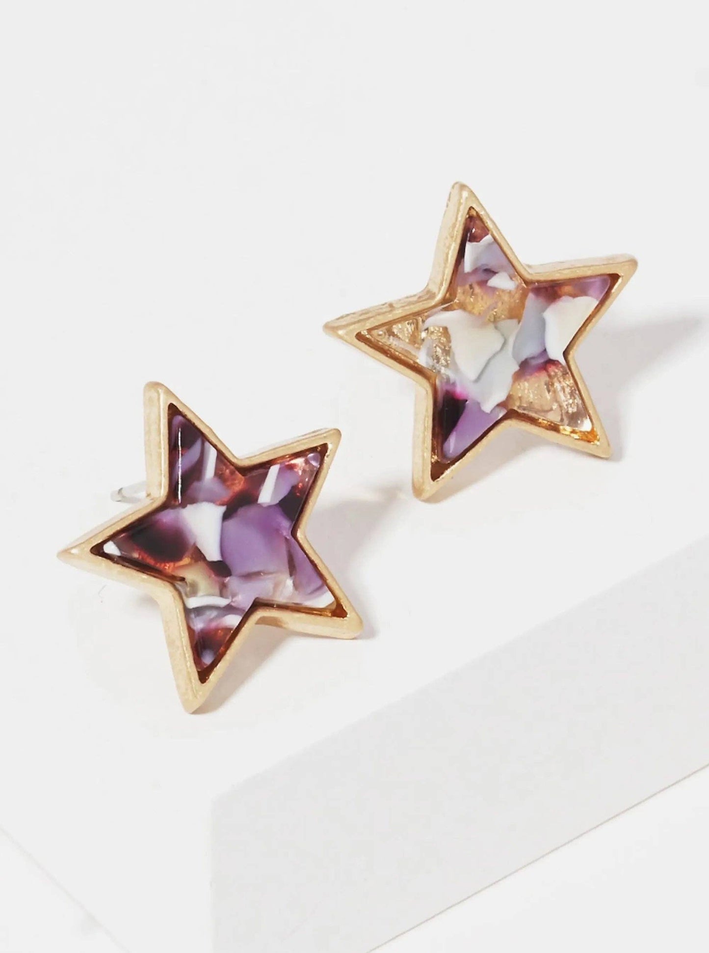 Wild Honey - 20mm Star-Shaped Acetate Button Stud Earrings