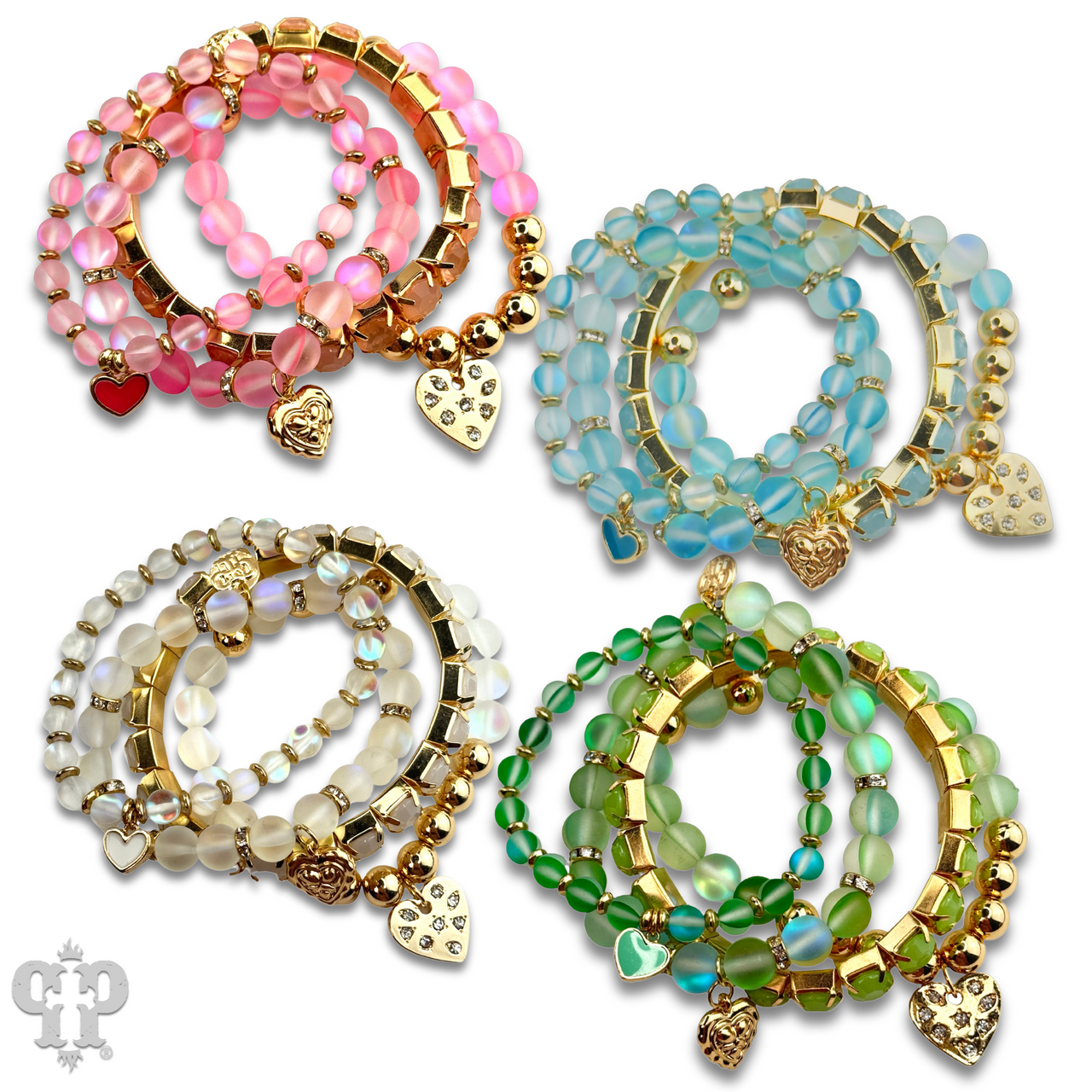 Mixed bead heart charm bracelet