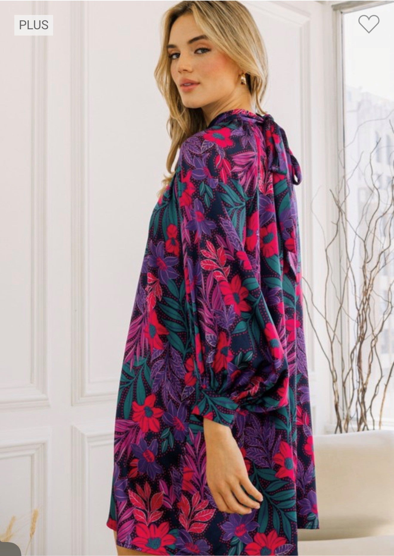 O4 Oddi Garden Party Floral Dress in Navy and Pink Plus