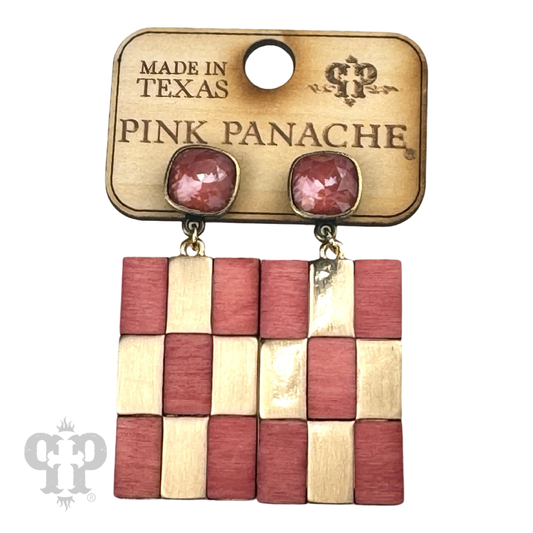 Checkerboard pattern dangle earring with Austrian crystal - LC