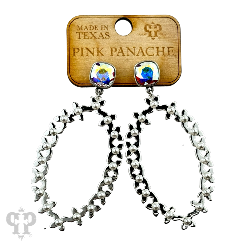 Shiny metal tone large oval earring, Austrian crystal