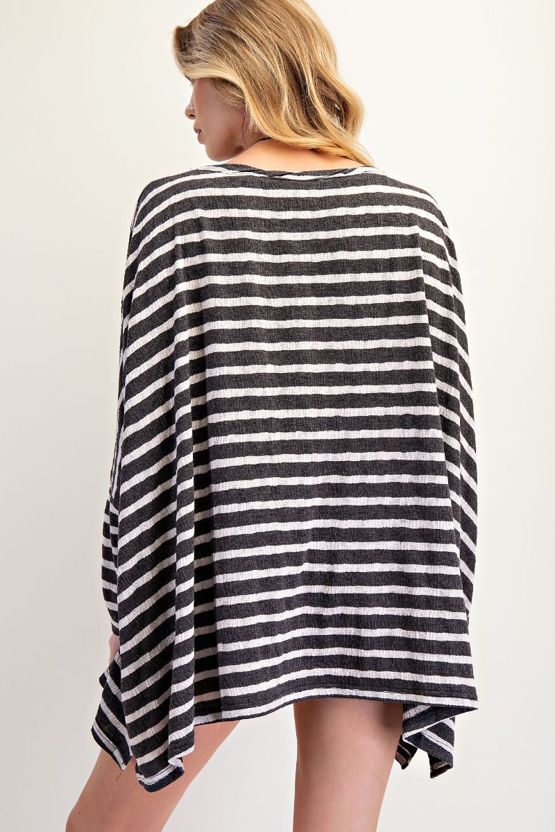 E23 Easel Dark Gray and White Oversized Stripe Top Plus Size