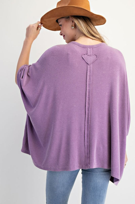 E27 Easel Wisteria Oversized Doman Sleeves Mineral Washed Heart Patch Plus Size Top