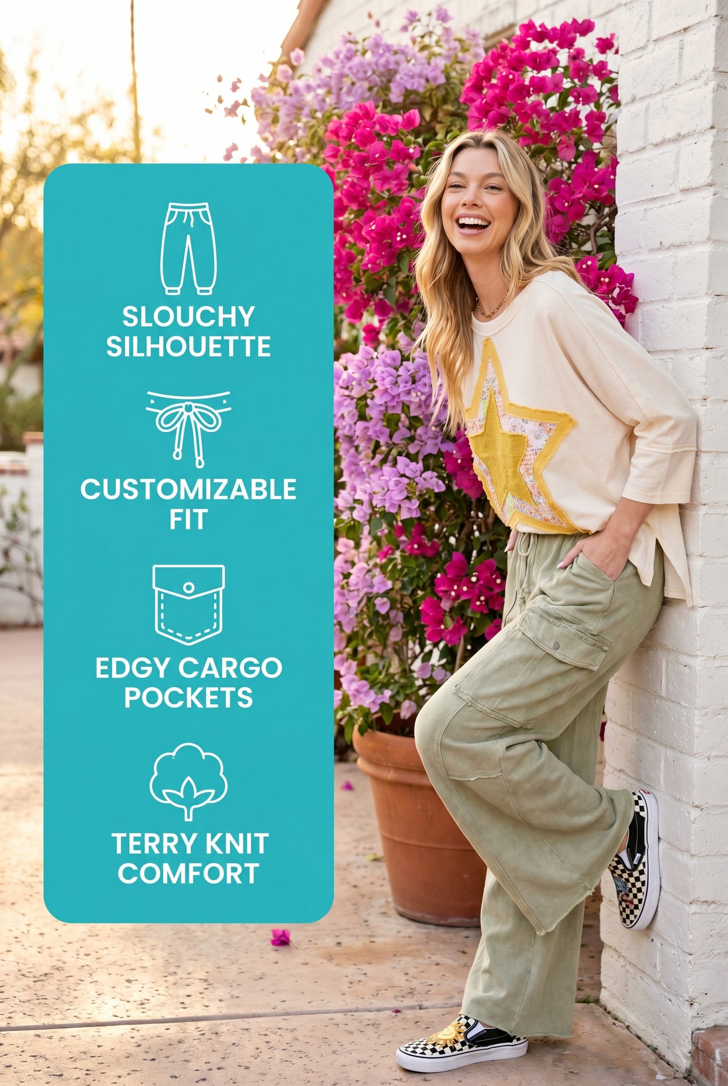 E34 Easel Feeling Good Faded Olive Green Mineral Wash Wide Leg Cargo Pants
