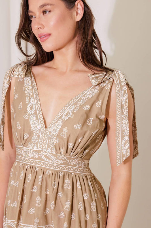 CUDDLY ATTITUDE TAUPE WOVEN MAXI DRESS
