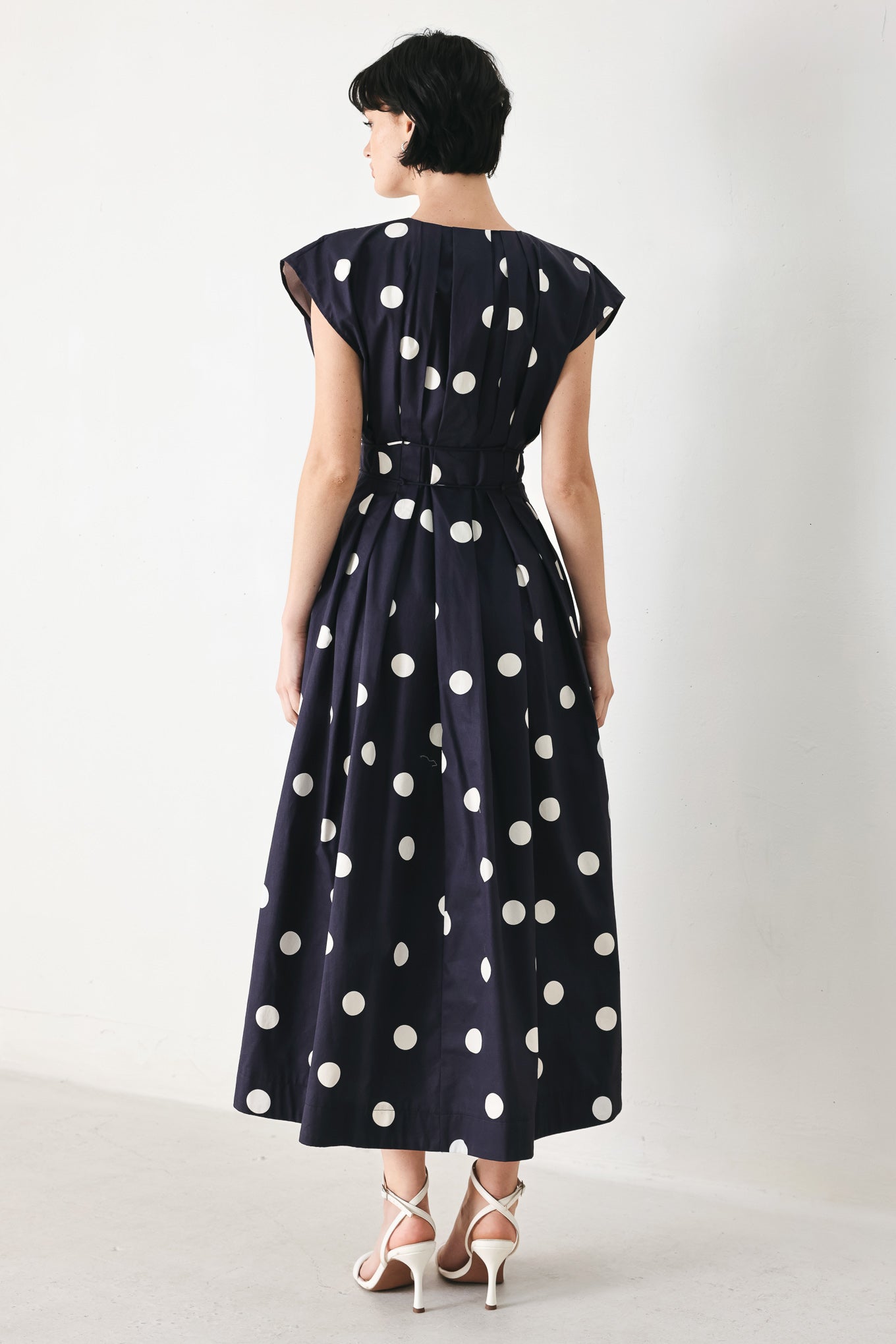 BLUE MOON DOT WOVEN MIDI DRESS