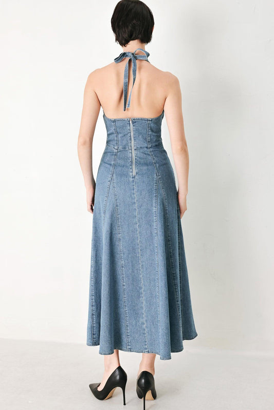 BLUE BLOSSOM DENIM MIDI DRESS