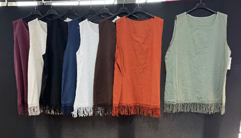 Italian Plus Size Linen Blend Fringe Tank