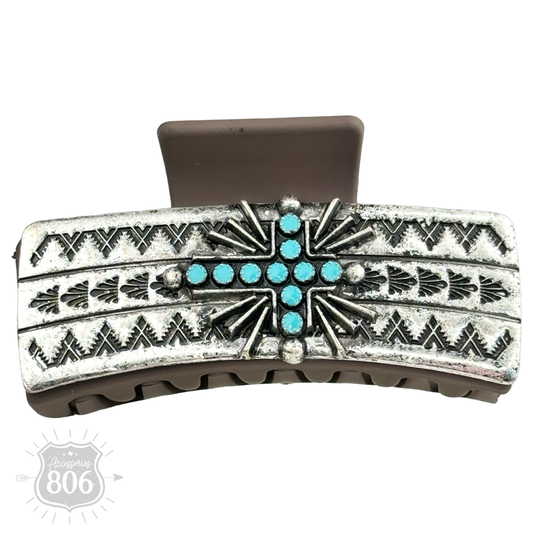 Western turquoise cross hair clip
