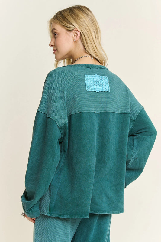 J2 J Her Teal Flower Patch Top