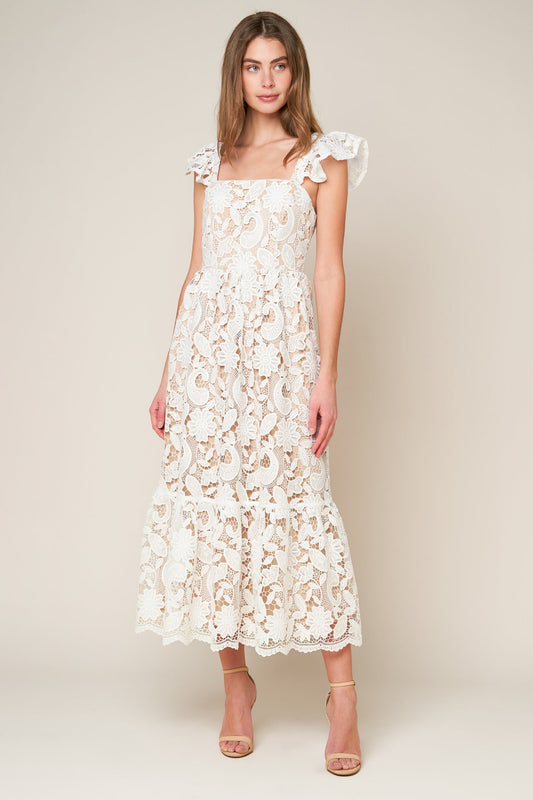 STILL THINKING LACE MIDI DRESS