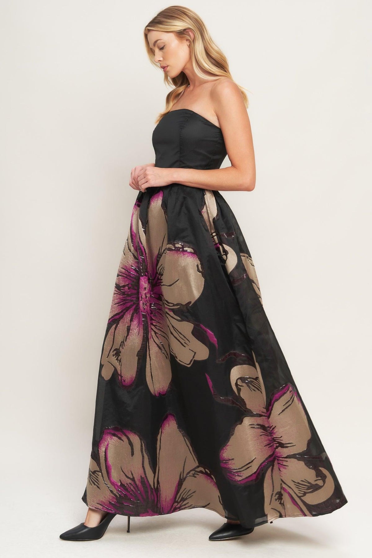 GILDED FLOWER WOVEN MAXI DRESS