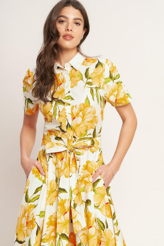 UPLIFTING PALETTE WOVEN MIDI DRESS