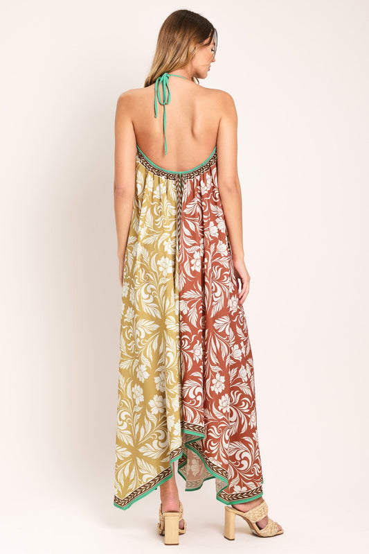 WARM PARADISE WOVEN MIDI SCARF DRESS