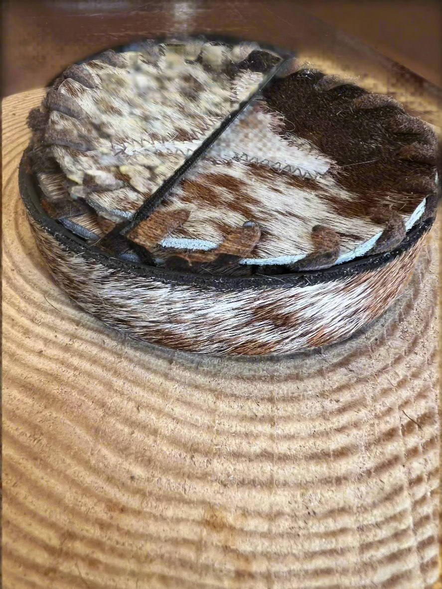 Longhorn Cowhide Coaster with Laced Border — Genuine Hair-On Hide (Sold Individually)