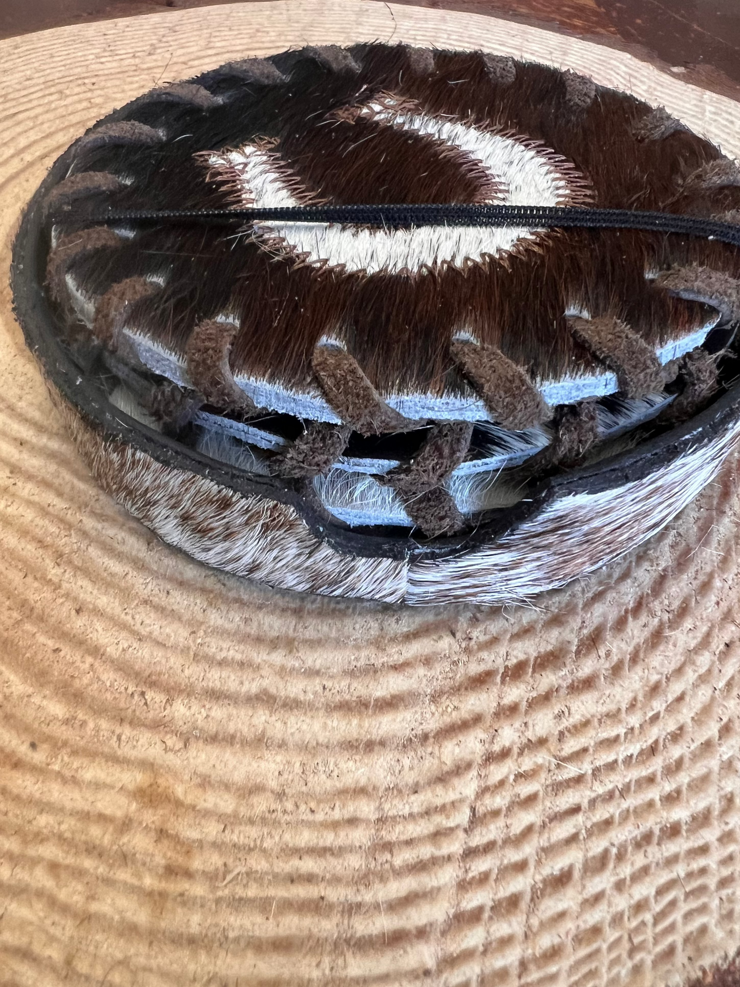 Horse Shoe Cowhide Coaster with Laced Border — Genuine Hair-On Hide (Sold Individually)