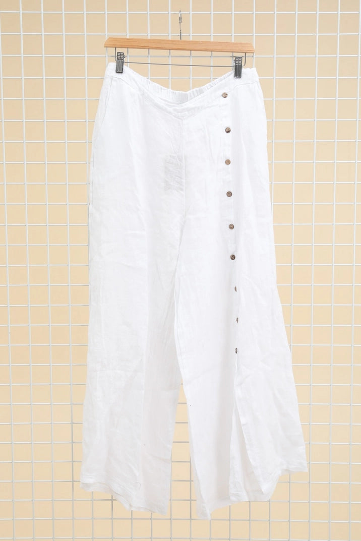 LL4 Italian Linen Wide Leg Pants with Buttons