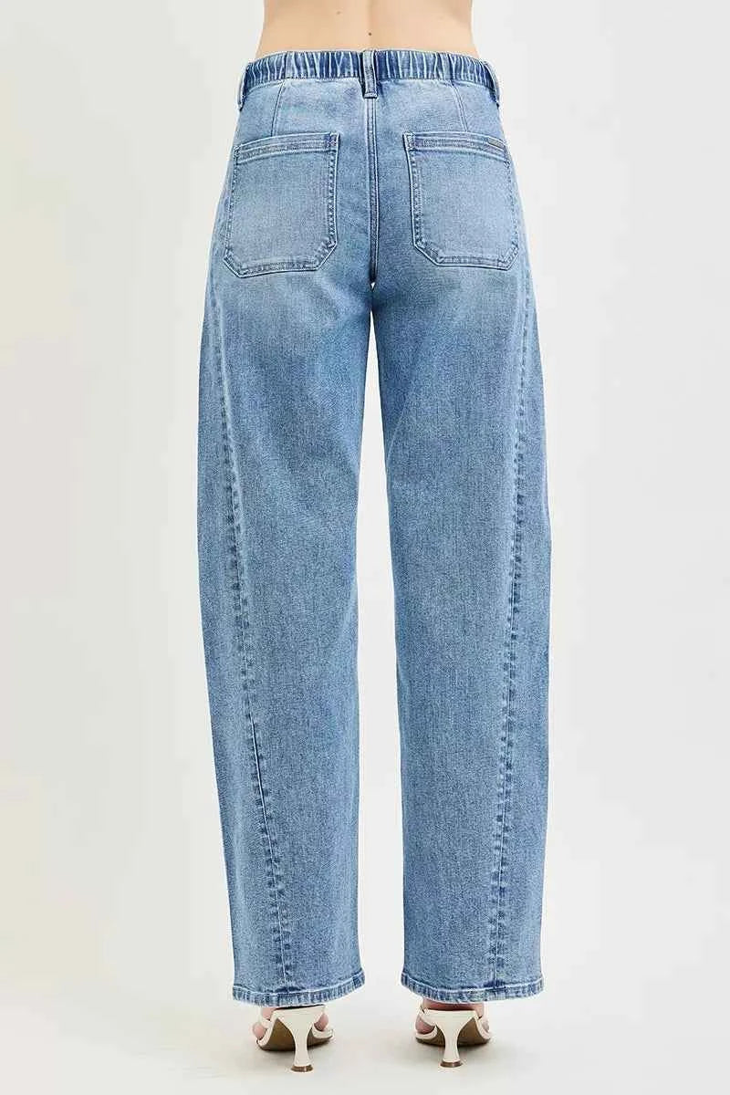 Light Wash Relaxed Fit Drawstring Waist Jeans by Risen