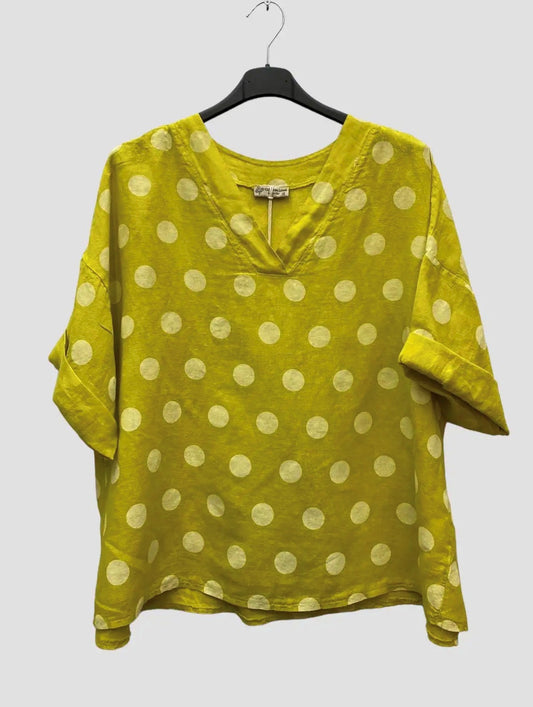 Italian Sunshine Linen Polka Dot Top