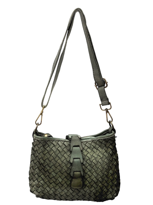 Italian Artisan basket-weave leather pouch with layered front tab