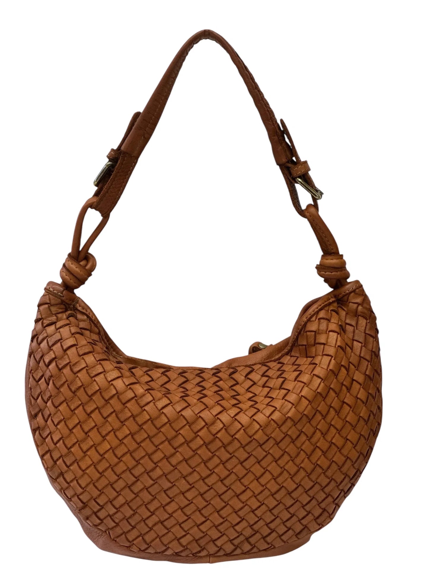 Italian Handwoven Washed Leather Crescent Hobo