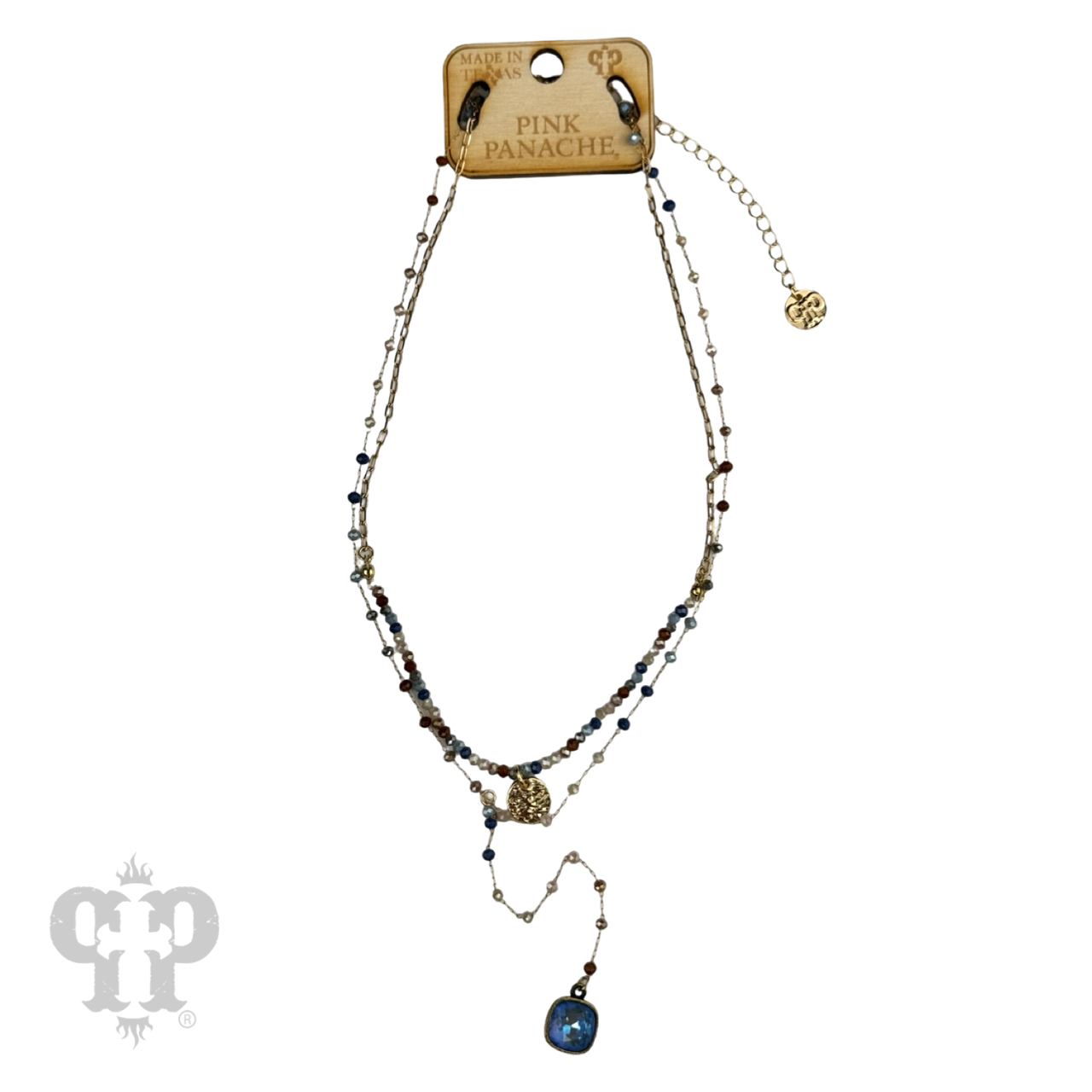 Double strand linked bead necklace with Austrian crystal pendant - LC