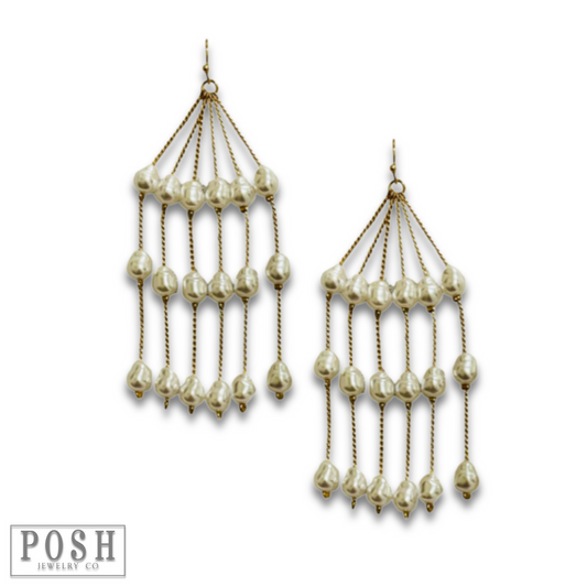 Chain and pearl fringe earring - LC