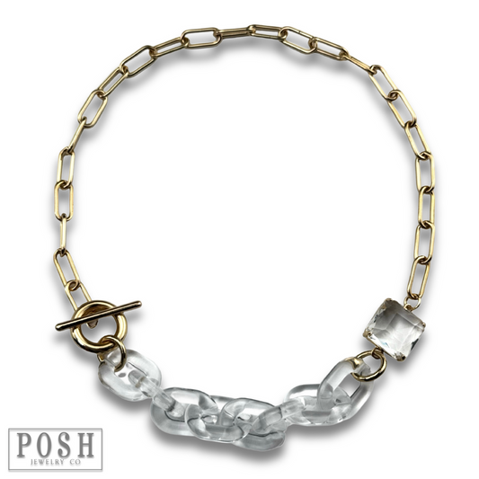 Gold and clear chain toggle necklace, last call