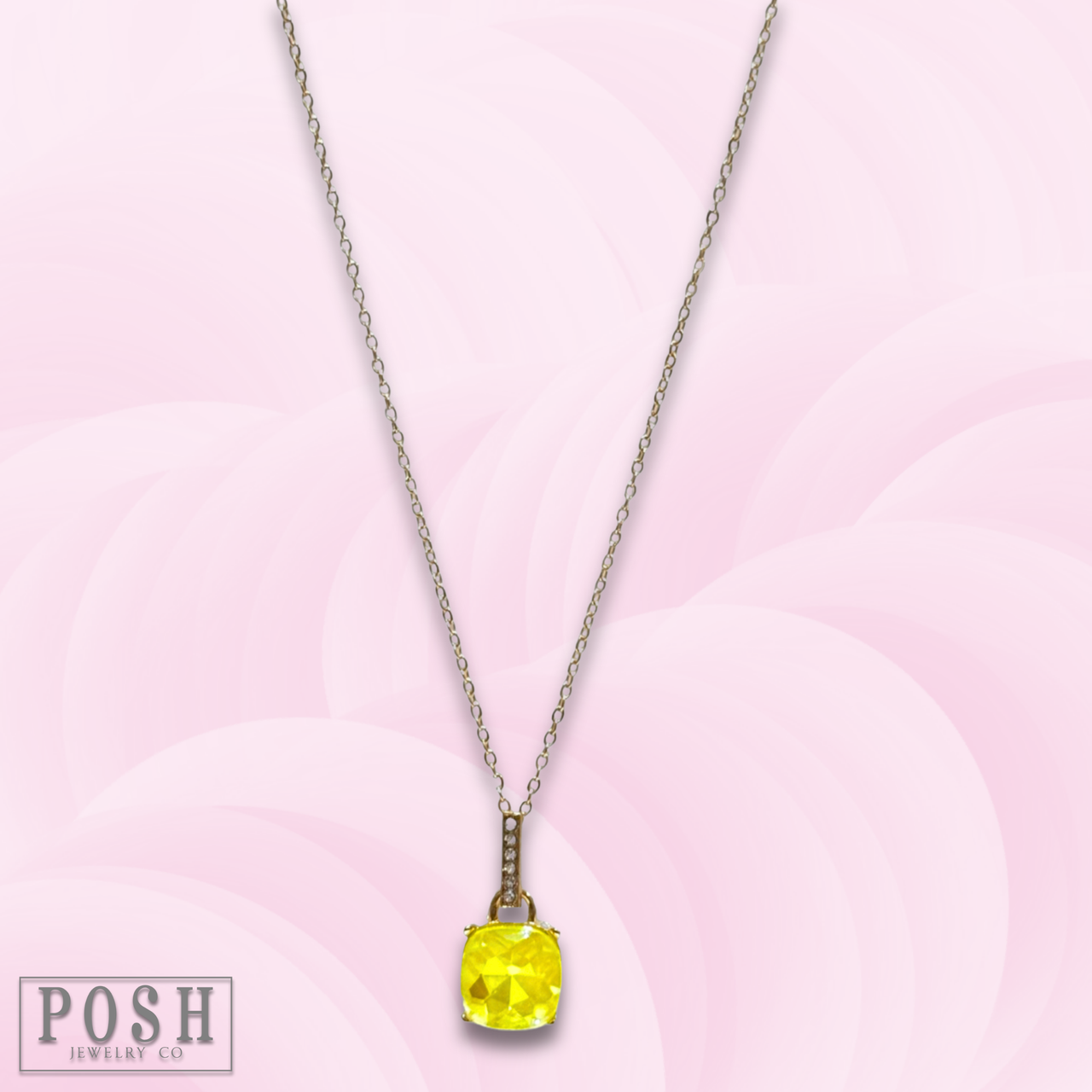 Large yellow rhinestone solitaire necklace - LC