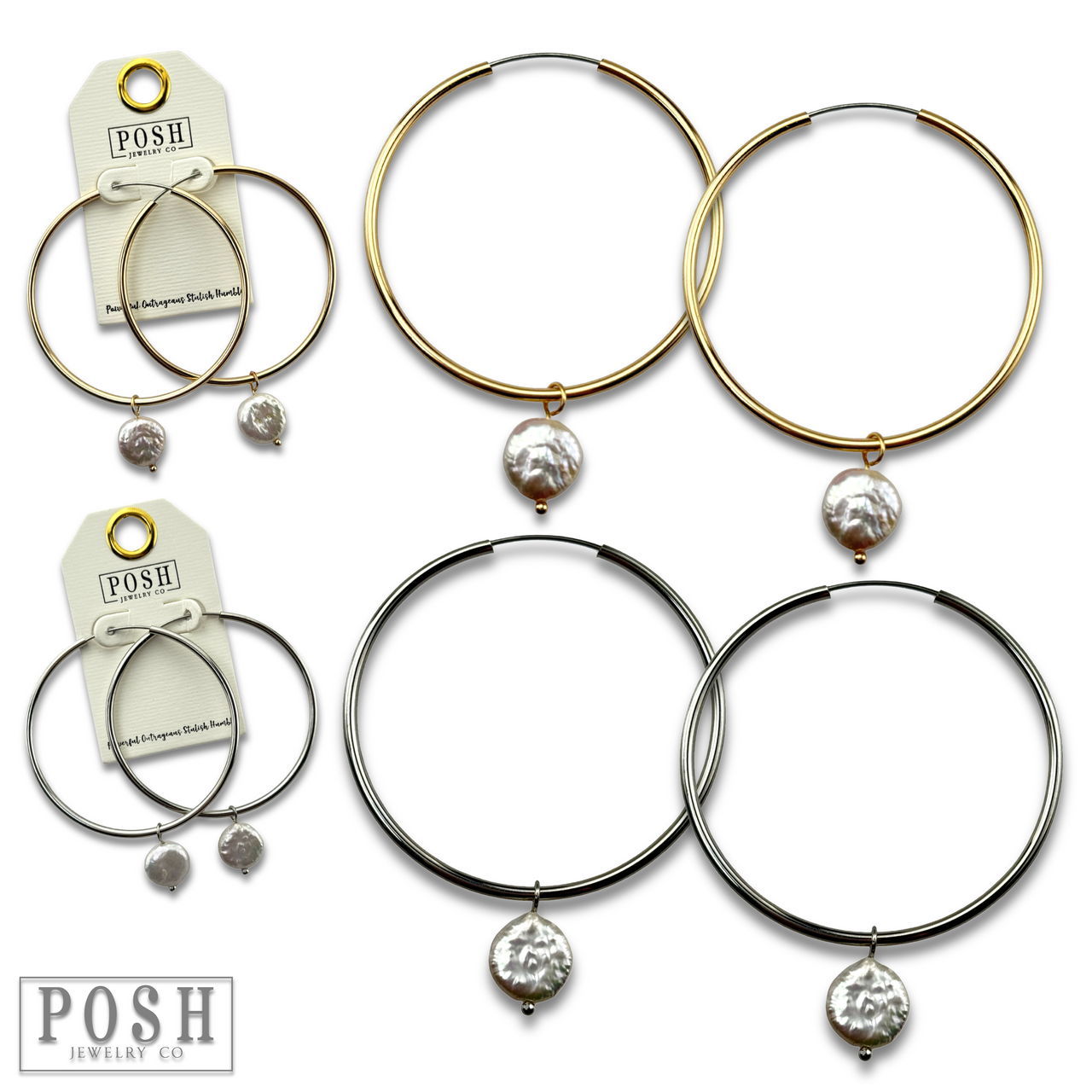 Coin pearl on hoop earring, last call