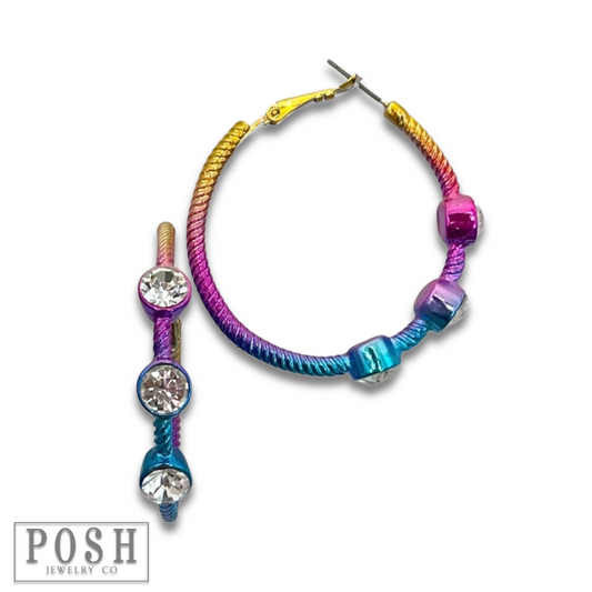 Cable hoop earring with crystal stones, last call